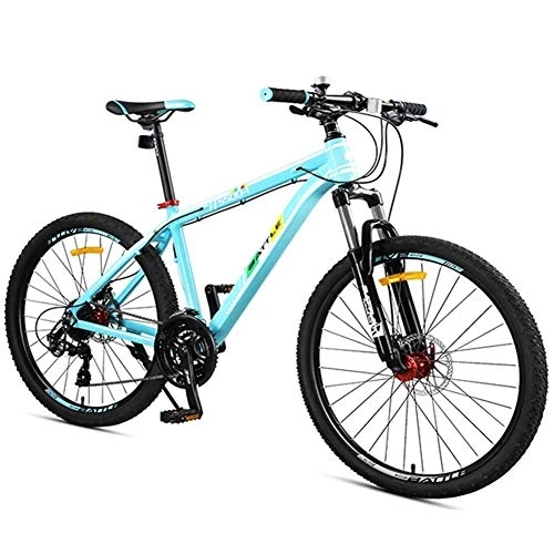 Mountain Bike : NENGGE Off-Road Mountain Bikes 27 Speed for Adults Men Women, Hardtail Mountain Trail Bike with Front Suspension, Aluminum Alloy Mountain Bicycle, Dual Disc Brake & Adjustable Seat, Green, 24 Inch