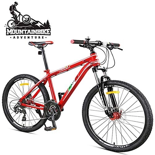Mountain Bike : NENGGE Off-Road Mountain Bikes 27 Speed for Adults Men Women, Hardtail Mountain Trail Bike with Front Suspension, Aluminum Alloy Mountain Bicycle, Dual Disc Brake & Adjustable Seat, Red, 24 Inch
