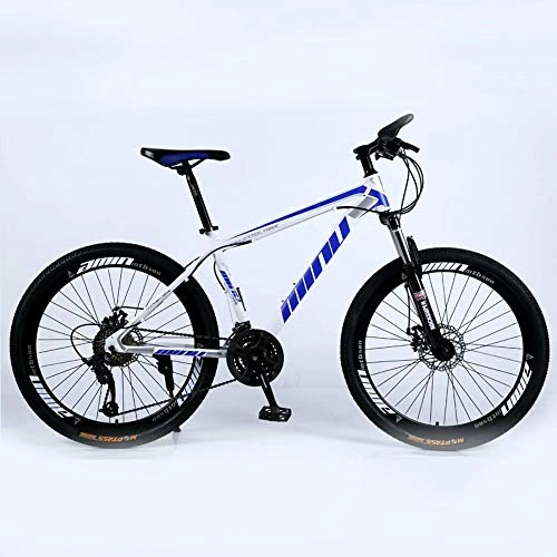 Mountain Bike : NOVOKART Country Mountain Bike 26 Inch, Adult MTB, Hardtail Bicycle with Adjustable Seat, Thickened Carbon Steel Frame, White Blue, Spoke Wheel, 27-stage shift