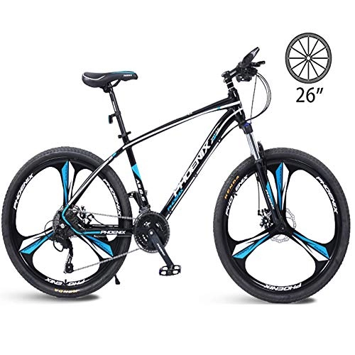 Mountain Bike : NYANGLI Mountain Bike Carbon Steel Foldable Bicycle Fork Suspension 3 Spoke Wheels Double Disc Brakes Bicycle Racing Bicycle Outdoor Cycling, Blue, 26inch / 27speed