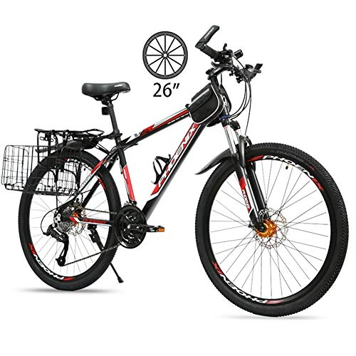 Mountain Bike : NYANGLI Teen Mountain Bike, Double Brake Bicycle, Shock-Absorbing Off-Road Racing Bike, 26-Inch Student Variable Speed Off-Road Double Cycling for Men And Women, Red, 27 speed