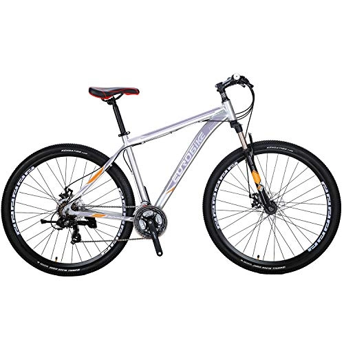 Mountain Bike : OBK 29” Lightweight Aluminium Mountain Bike 21 Speed Front Suspension Bicycle with Disc Brake bickes for Men (Aluminum rims Silver)