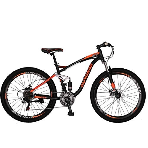 Mountain Bike : OBK E7 27.5 Inch Mens Mountain Bike Steel Frame 21 Speed Full Suspension Bicycle for Adult men or women (Orange)