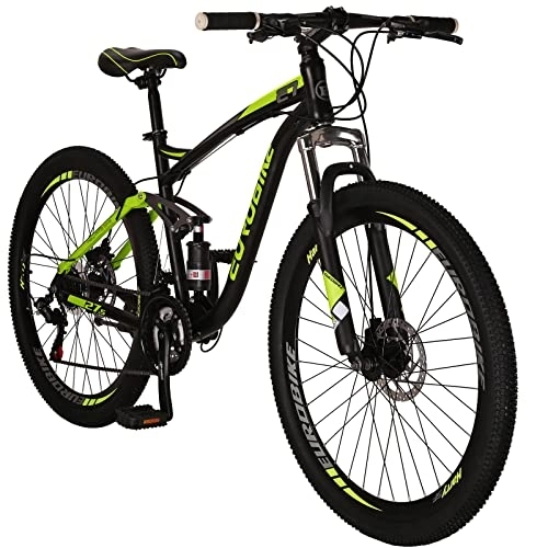 Mountain Bike : OBK E7 27.5 Inch Mens Mountain Bike Steel Frame 21 Speed Full Suspension Bicycle for Adult men or women (YellowGreen)