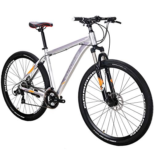 Mountain Bike : OBK Mens Mountain Bike 29 Inch wheels 19" Aluminum Frame 21 Speed Disc Brakes Front Suspension Bicycle for Men (Aluminum Rims Silver)
