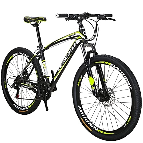 Mountain Bike : OBK-X1 Mountain Bike, 21 Speed with Suspension Fork, 27.5 inch Mountain Bike for Youth / Men Womens Bike Disc Brakes Bicycle for Adults (Aluminium Rim Yellow)