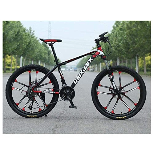 Mountain Bike : Outdoor sports 26" Mountain Bike High-Carbon Steel Front Suspension All Terrain 21-Speed Mountain Bike with Dual Disc Brakes, Red