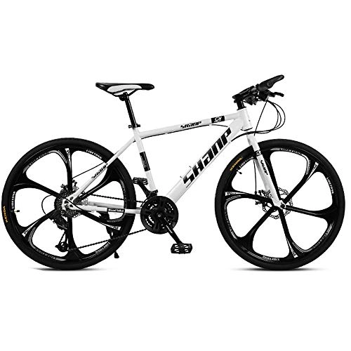 Mountain Bike : Outroad Mountain Bike, 21 Speed 6-spoke Bicycle 26 in Carbon Steel Bicycle Disc Brake Bicycle for Adult Teens Bikes 30speed white