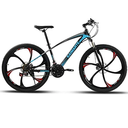 Mountain Bike : Pakopjxnx 24 and 26 inch mountain bike 21 speed bicycle front and rear disc brakes bike, blue 6 knife wheel, 24inch