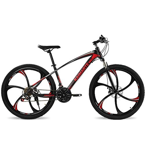 Mountain Bike : Pakopjxnx 24 and 26 inch mountain bike 21 speed bicycle front and rear disc brakes bike, red 6 knife wheel, 24inch