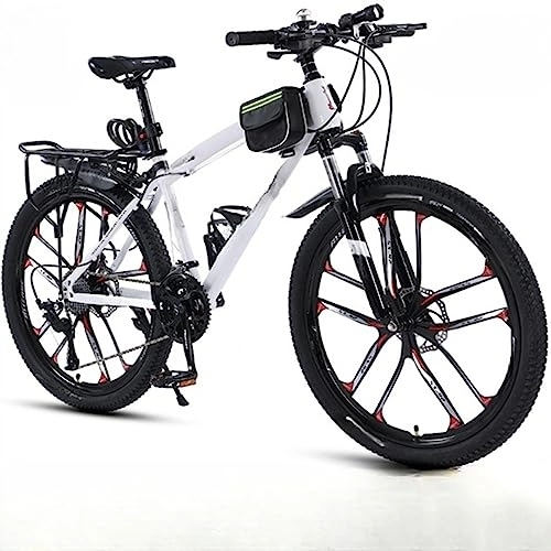 Mountain Bike : PASPRT Adult Mountain Bike, 26 Inch Road Bike, Carbon Steel Frame, Variable Speed Bike, All-terrain, Easy To Assemble, Suitable for Men and Women (white 27 speeds)