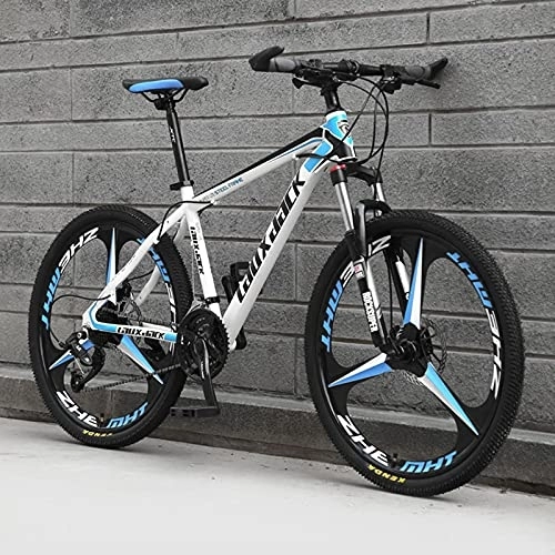 Mountain Bike : PBTRM 26 Inches Wheels Outroad Bikes, Steel Frame Double Disc Brake Mountain Bicycles, 21-30 Speed MTB Bicycle with Suspension Fork, Full Suspension Road Bike, Adult Men Women, Blue, 24 speed