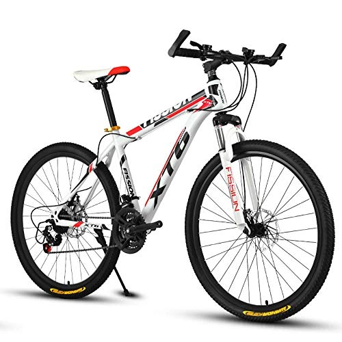 Mountain Bike : peipei Mountain Bike Variable Speed Variable Speed Shock Absorption Double Disc Brakes Men and Women Bicycle Student Adult-White Red_30 speed