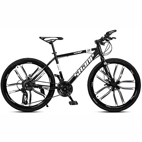 Mountain Bike : PhuNkz 26 Inches Mountain Bike for Men and Women 21 / 24 / 27 / 30 Speed Suspension Fork Anti-Slip Bicycle with Dual Disc Brake and High Carbon Steel Frame / Black / 24 Speed