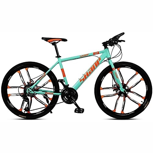 Mountain Bike : PhuNkz 26 Inches Mountain Bike for Men and Women 21 / 24 / 27 / 30 Speed Suspension Fork Anti-Slip Bicycle with Dual Disc Brake and High Carbon Steel Frame / Green / 21 Speed