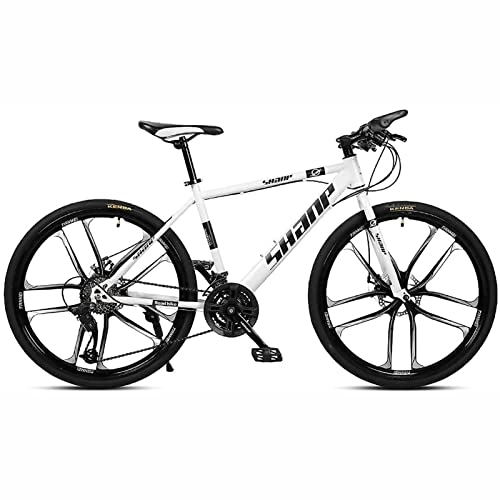 Mountain Bike : PhuNkz 26 Inches Mountain Bike for Men and Women 21 / 24 / 27 / 30 Speed Suspension Fork Anti-Slip Bicycle with Dual Disc Brake and High Carbon Steel Frame / White / 24 Speed
