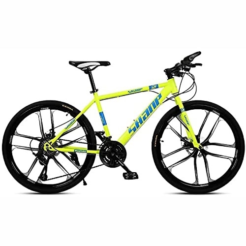 Mountain Bike : PhuNkz 26 Inches Mountain Bike for Men and Women 21 / 24 / 27 / 30 Speed Suspension Fork Anti-Slip Bicycle with Dual Disc Brake and High Carbon Steel Frame / Yellow / 21 Speed