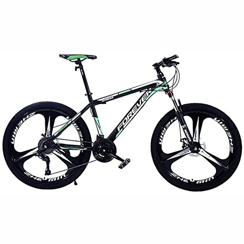 Mountain Bike : PhuNkz Mountain Bikes for Adults High-Carbon Steel Frame Bikes, 21-30 Speed 26 Inches Wheels Gearshift, Front and Rear Disc Brakes Bicycle / Green / 21 Speed