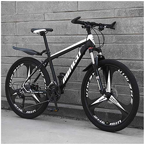 Mountain Bike : PLYY 26 Inch Men's Mountain Bikes, High-carbon Steel Hardtail Mountain Bike, Mountain Bicycle With Front Suspension Adjustable Seat (Color : Black 3 Spoke, Size : 30 Speed)