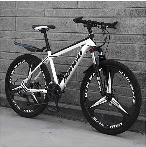 Mountain Bike : PLYY 26 Inch Men's Mountain Bikes, High-carbon Steel Hardtail Mountain Bike, Mountain Bicycle With Front Suspension Adjustable Seat (Color : White 3 Spoke, Size : 30 Speed)