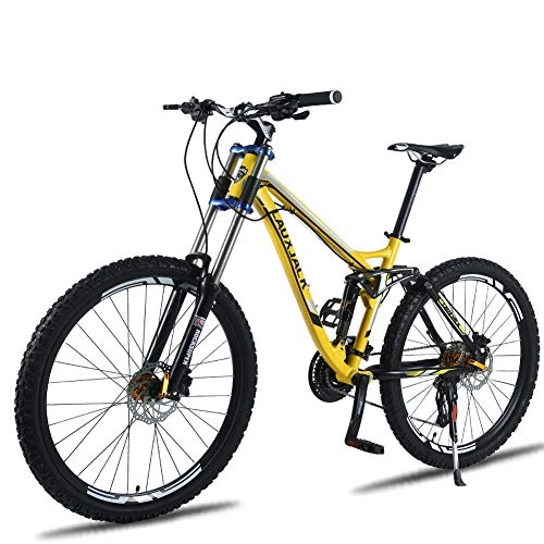 Mountain Bike : Pool Off-road aluminum alloy variable speed bicycle soft tail car 24 / 27 speed down mountain bike double oil disc brake shock absorber bicycle (yellow), 27 speed top