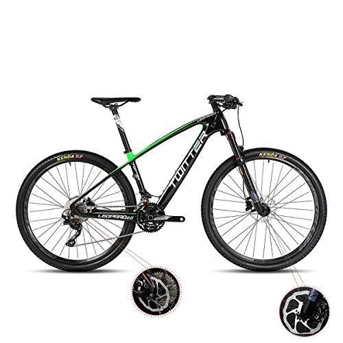 Mountain Bike : PXQ Adults Mountain Bike Carbon Fiber XC 22 Speeds Off-road Bike with Air Pressure Shock Absorber and Front Fork Oil Brake Bicycles 26 / 27.5Inch, Green, 27.5"*15.5
