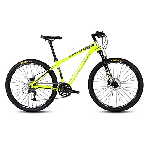 Mountain Bike : PXQ Adults Mountain Bike SHIMANO M370-27 Speeds Dual Line Disc Brake Off-road Bike for Mens and Womens Aluminum Alloy Bicycles with Shock Absorber 26 / 27.5Inch, Yellow, 27.5"*17