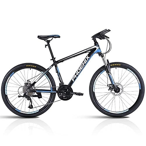 Mountain Bike : PY 24 / 26 / 27.5-Inch Mountain Bike, 27 Speed Mountain Bicycle with High Carbon Steel Frame and Double Disc Brake, Front Suspension Shock-Absorbing Men and Women's Cycling Road Bike / Black Blue / 24Inch 27S