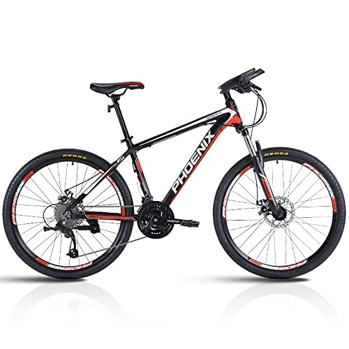 Mountain Bike : PY 24 / 26 / 27.5-Inch Mountain Bike, 27 Speed Mountain Bicycle with High Carbon Steel Frame and Double Disc Brake, Front Suspension Shock-Absorbing Men and Women's Cycling Road Bike / Black Red / 24Inch 27Sp