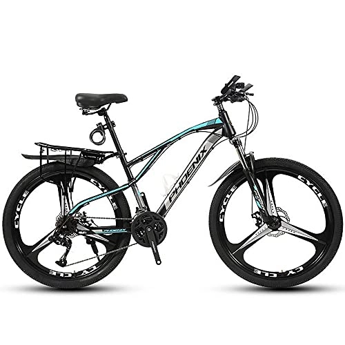 Mountain Bike : PY 26-Inch Mountain Bike, Mountain Bicycle with 21 / 24 / 27 / 30 Speed Double Disc Brake, High-Carbon Steel Hardtail Mountain Bike, Front Suspension Men and Women Outdoor Cycling Road Bike / Black Blue(B) / 26