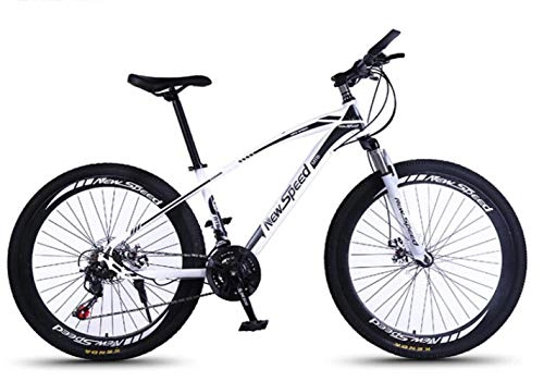 Mountain Bike : QAS Mountain 26 inch Shock Absorber Bicycle, 21 Speed Double Disc Brake, 30 Knife Ring Speed Changer, White, A