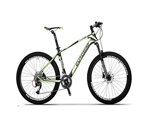 Mountain Bike : QHKS Bicycle Carbon Fiber Mountain Bike Oil Disc Men And Women Mountain Bike (Color : Black green, Size : 26-30 speed)
