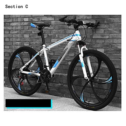 Mountain Bike : Qinmo Adults Cruiser Bike, Dual Disc Brake 24 / 26 inch Hardtail Mountain Bike High Carbon Steel Frame 21 / 24 / 27 Speed Adjustable Seat (Color : White Blue)