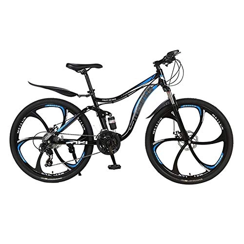 Mountain Bike : Qinmo Foldable Mountain Bike 26 Inches, Carbon Steel Mountain Bike 21-27 Speed Full Suspension MTB With 6 Cutter Wheel, Aluminum Bicycle Outdoor Cycling (Color : A, Size : 24 speed)