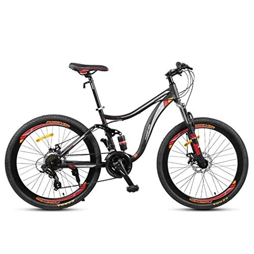 Mountain Bike : Qj Mountain Bike, 24 Speed 26 Inch Carbon Steel Frame Men / Women Hardtail Bicycles, Double Disc Brake And Full Suspension, Black