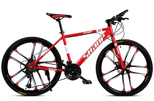 Mountain Bike : Qj Mountain Bike, 26" inch 10-Spoke Wheels High-carbon Steel Frame, 21 / 24 / 27 / 30 speed Adjustable MTB Bike With Disc Brakes and Suspension Fork, Red, 30Speed