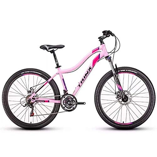Mountain Bike : Qj Mountain Bikes, 21-Speed Dual Disc Brake Mountain Trail Bike, Front Suspension Hardtail Mountain Bike, Adult Bicycle, Pink, 26in