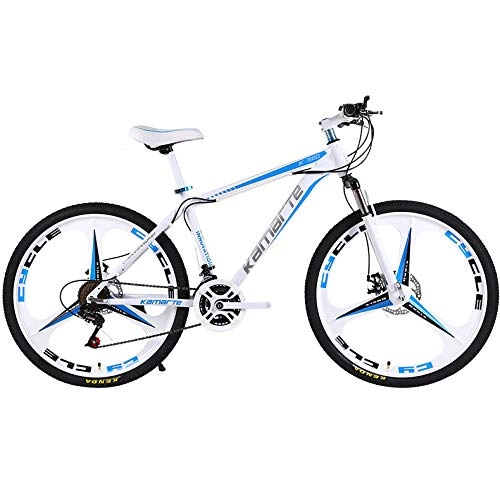 Mountain Bike : QLHQWE Mountain biking bicycle, 21-speed carbon steel integrated frame Adjustable shock absorber front fork 24 inch 140-180cm crowd can be used White red White blue Black red