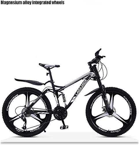 Mountain Bike : QZ 26 Inch Wheels Adult Downhill Mountain Bike, Double Disc Brake Off-Road Snow Bikes, High-Carbon Steel Frame Beach Bicycle (Color : Black, Size : 24 speed)