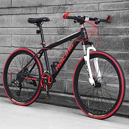 Mountain Bike : QZ 26inch Mountain Bikes, Men's Dual Disc Brake Mountain Bike, Bicycle Adjustable Seat, High-Carbon Steel Frame 21 / 24 / 27 Speed Spoke Tires 6-6 (Color : C, Size : 21)
