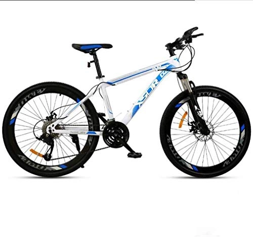 Mountain Bike : QZ Adult Mountain Bike, Double Disc Brake / High-Carbon Steel Frame Bikes, Beach Snowmobile Bicycle, 24 Inch Wheels, Blue, 21 speed
