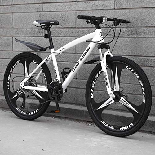 Mountain Bike : QZ Adult Mountain Bike, High-Carbon Steel Frame Beach Bicycle, Double Disc Brake Off-Road Snow Bikes, Magnesium Alloy Integrated 24 Inch Wheels (Color : White, Size : 21 speed)