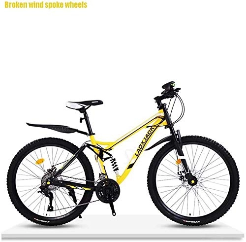 Mountain Bike : QZ Adult Off-Road Downhill Mountain Bike, High-Carbon Steel Frame Beach Bicycle, Double Disc Brake Off-Road Snow Bikes, 24 Inch Wheels, Size:21 speed, Colour:Red (Color : Yellow, Size : 27 speed)