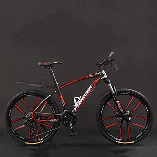 Mountain Bike : QZ Mountain Bikes, Hard Tail Mountain Bicycle, Lightweight Bicycle With Adjustable Seat, Double Disc Brake Bicycle, 26 Inch 21 / 24 / 27 / 30 Speed (Color : Black Red, Size : 21 Speed)