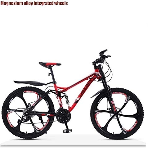 Mountain Bike : QZ Off-Road Downhill Mountain Bike Adult, Double Disc Brake Snow Bikes, High-Carbon Steel Frame Beach Bicycle, 26 Inch Wheels (Color : Red, Size : 21 speed)