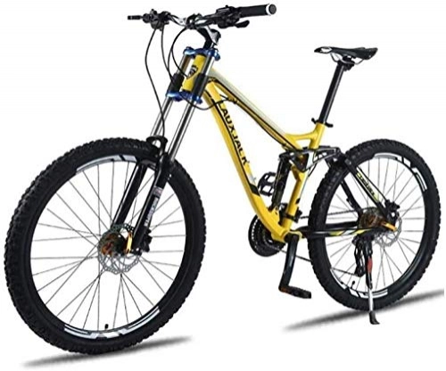 Mountain Bike : QZMJJ Mountain Bike, Mountain Trail Bike High Carbon Steel Outroad Bicycles 26 Inch Aluminum Alloy Frame, Dual Suspension MTB Bike With Double Disc Brake (Color : Yellow, Size : 27 Speed)