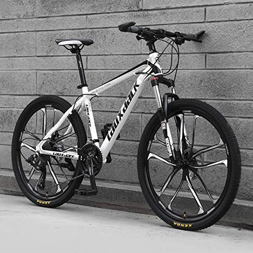 Mountain Bike : Relaxbx 10 Spoke Wheels Mountain Bicycles Hydraulic Double Disc Brake Mountain Bike Male and Female Students Road Bike 26 Inch Wheel MTB, Black & White, 21 Speed