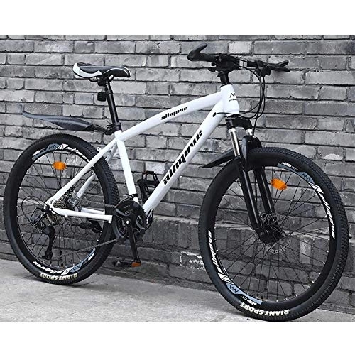 Mountain Bike : Relaxbx 24 Speeds Mountain Bikes Bicycles, Double Disc Brake Mountain Bike Lightweight Carbon Steel Frame, White, 26inch