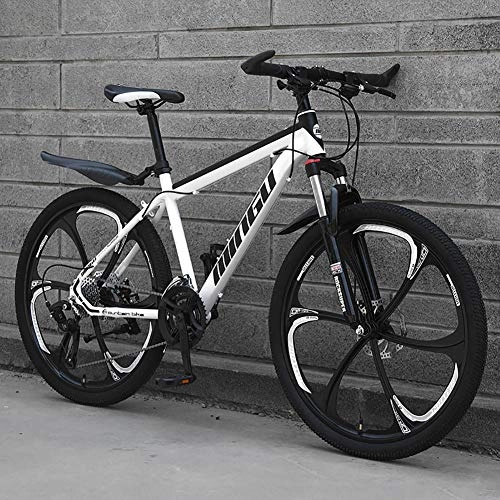 Mountain Bike : RICHLN 24 Inch Hardtail Mtb Bike, Mountain Bicycle With Front Suspension And Adjustable Seat, Dual Disc Brake Aluminum Frame, Man Mountain Bikes White / black - 6 Spoke 30 Speed