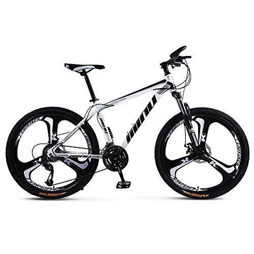 Mountain Bike : RICHLN 24 Inch Mountain Bikes, High-carbon Steel Hardtail MTB, 3 Cutters Wheel, Double Disc Brake, Thickened Carbon Steel Frame White / black 24", 21 Speed